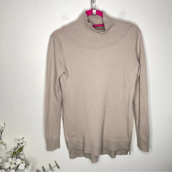 CLUB MONACO 100% Cashmere Mock Turtleneck Sweater Tan Stone {UU1} - Picture 2 of 5